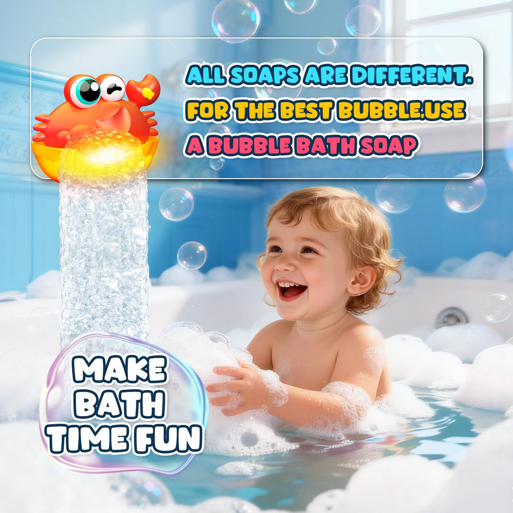 Child enjoys bath time with Toyjolka crab bubble toy