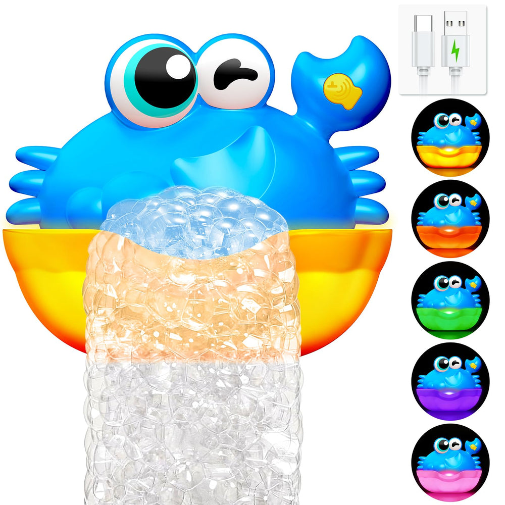 Toyjolka crab bubble maker with LED lights for sparkling bath time.