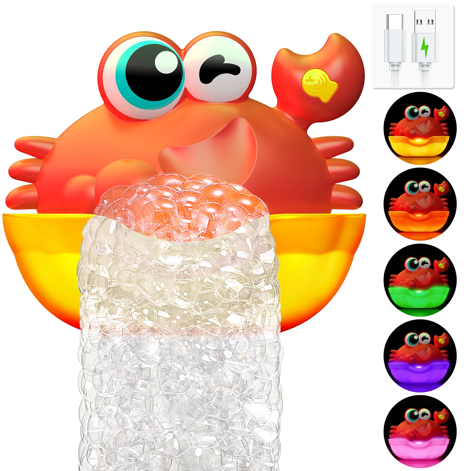Toyjolka crab bubble maker lights up tub with bubbles for sensory bath play