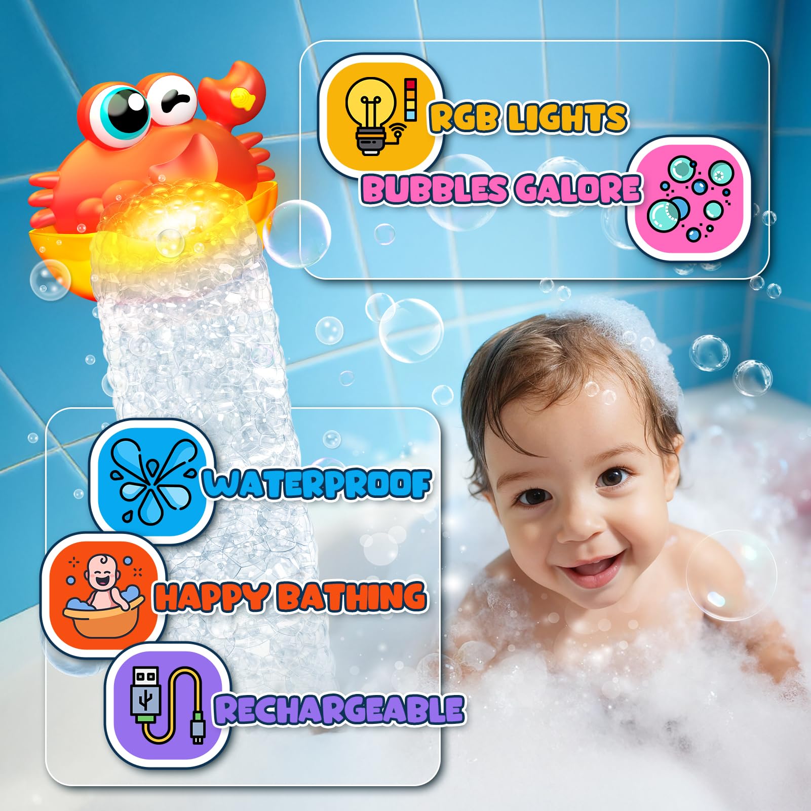 Toyjolka bath toy in action producing bubbles and light show