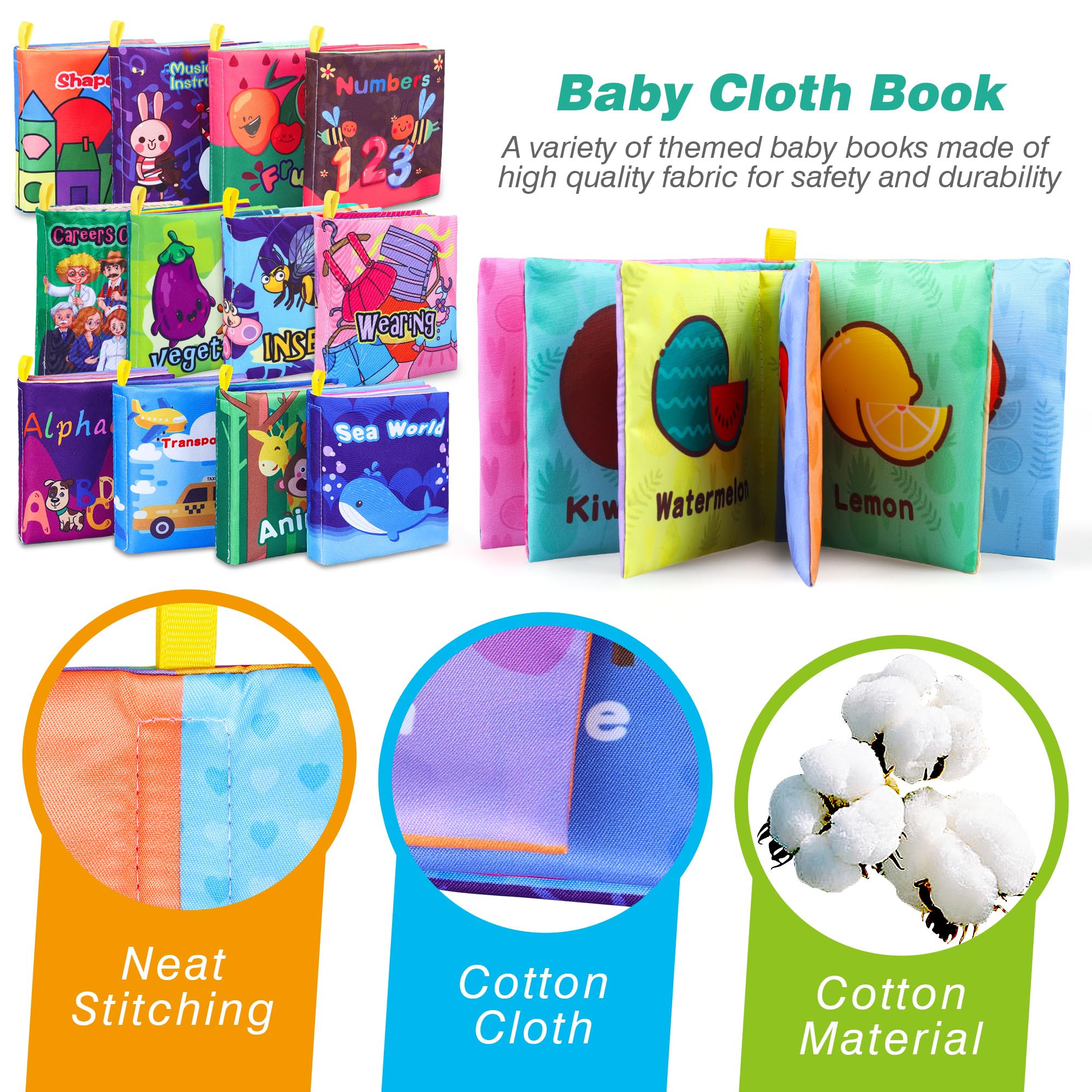 Toyk Baby Bath Book with crinkle papers; provokes curiosity and sensory exploration.