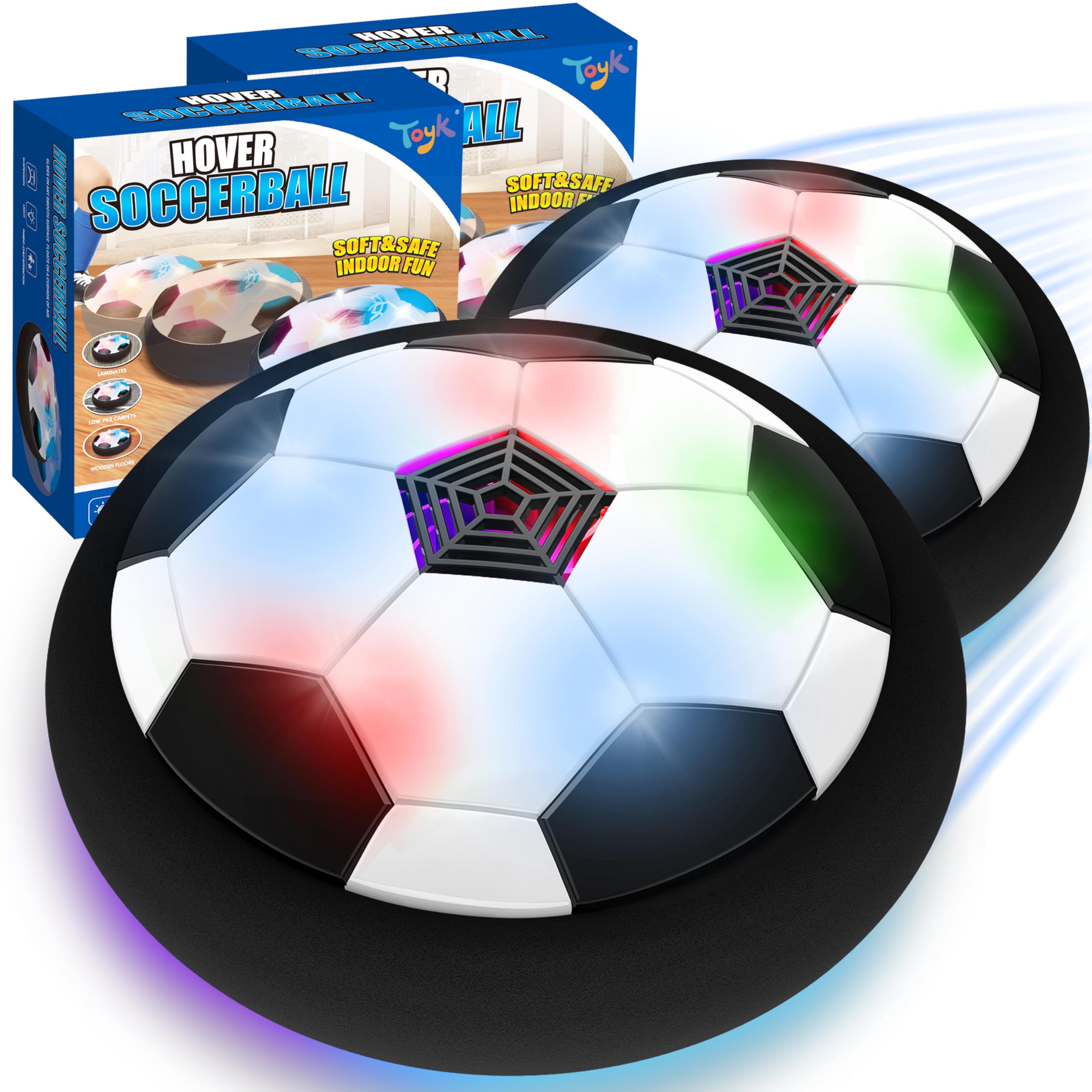 Toyk LED hover soccer ball with front glow for bright indoor play