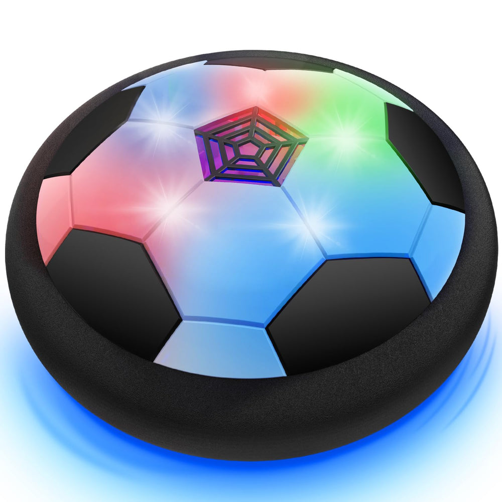 Toyk LED hover soccer ball front view with indoor play glow