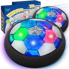 Toyk LED hover soccer ball turned on with bright glow for engaging play.
