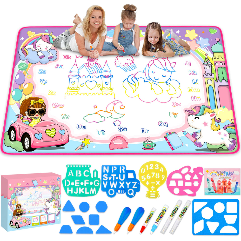 Toyk Water Doodle Mat with magic pens for mess-free creativity.