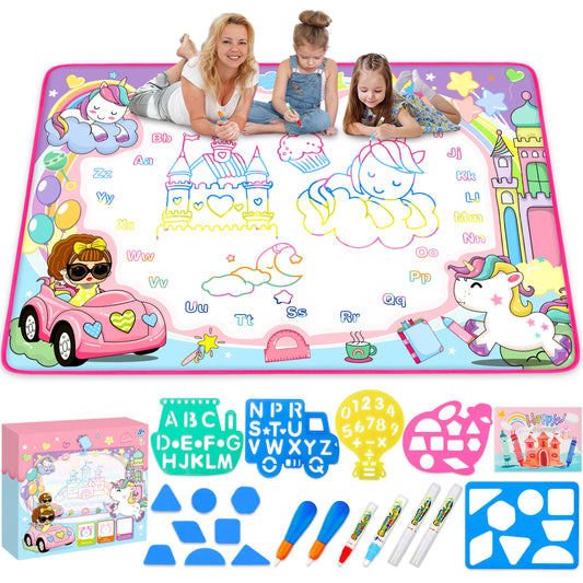 Toyk Water Doodle Mat with magic pens for mess-free creativity.