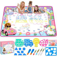 Toyk Water Doodle Mat with magic pens for mess-free creativity.