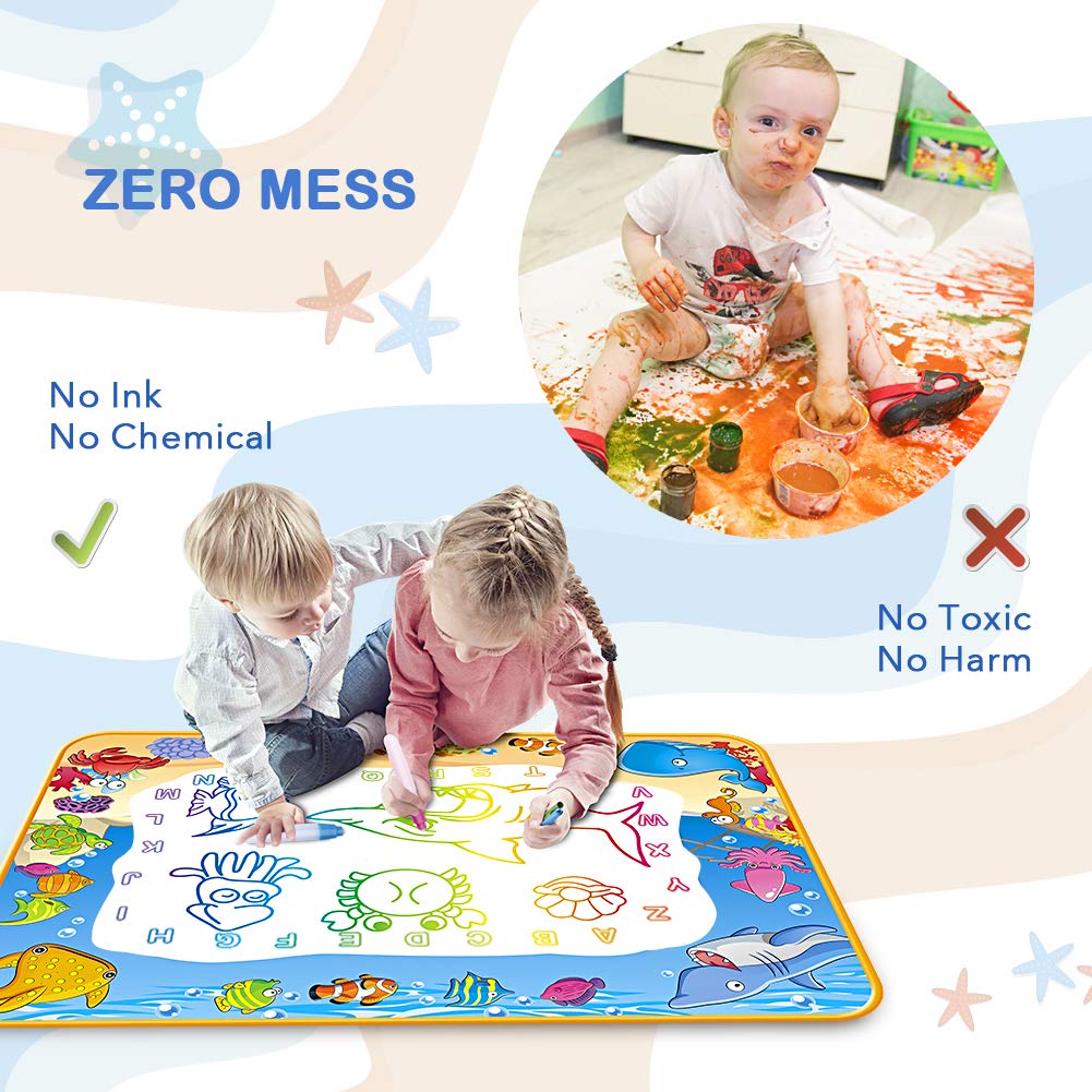 Toyk Water Doodle Mat includes 6 pens for vibrant, reusable art