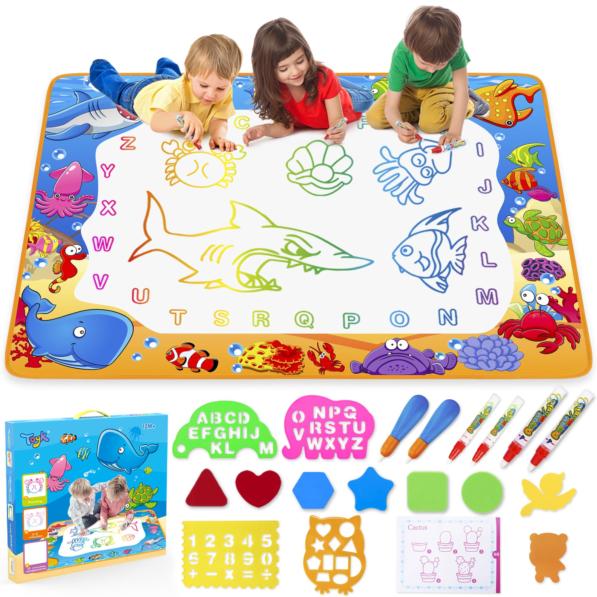 Toyk Water Doodle Mat with ocean pattern for mess-free kid-friendly drawing