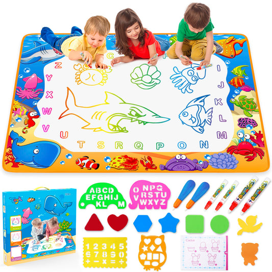 Toyk Water Doodle Mat with ocean pattern for mess-free kid-friendly drawing