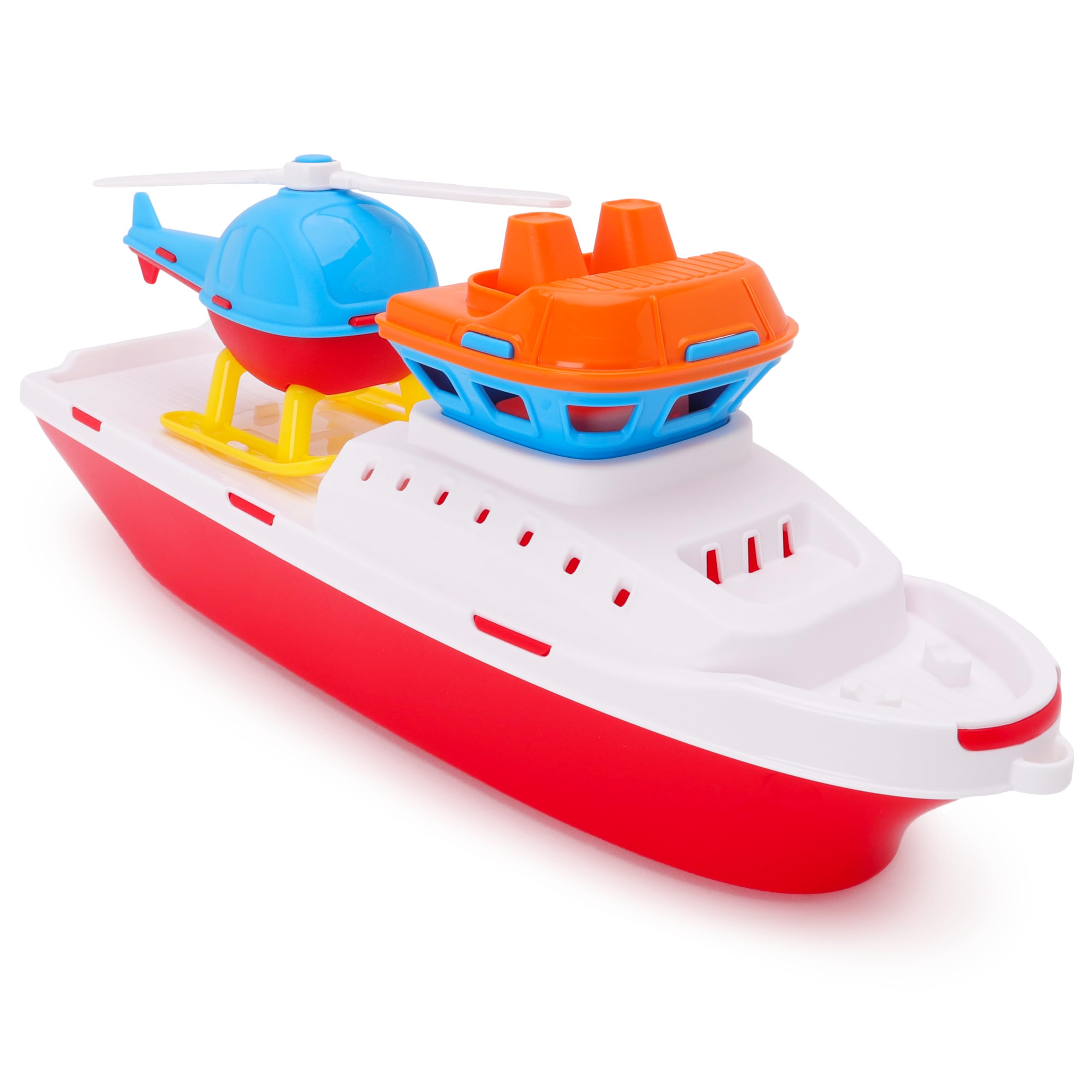 Toyland 17-inch tugboat with helicopter floats in the bath for imaginative water play.
