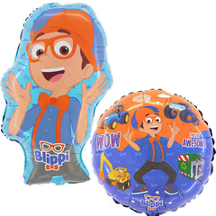 Toyland Blippi balloons set: 29-inch shaped balloon and 18-inch round balloon for memorable kids' parties.
