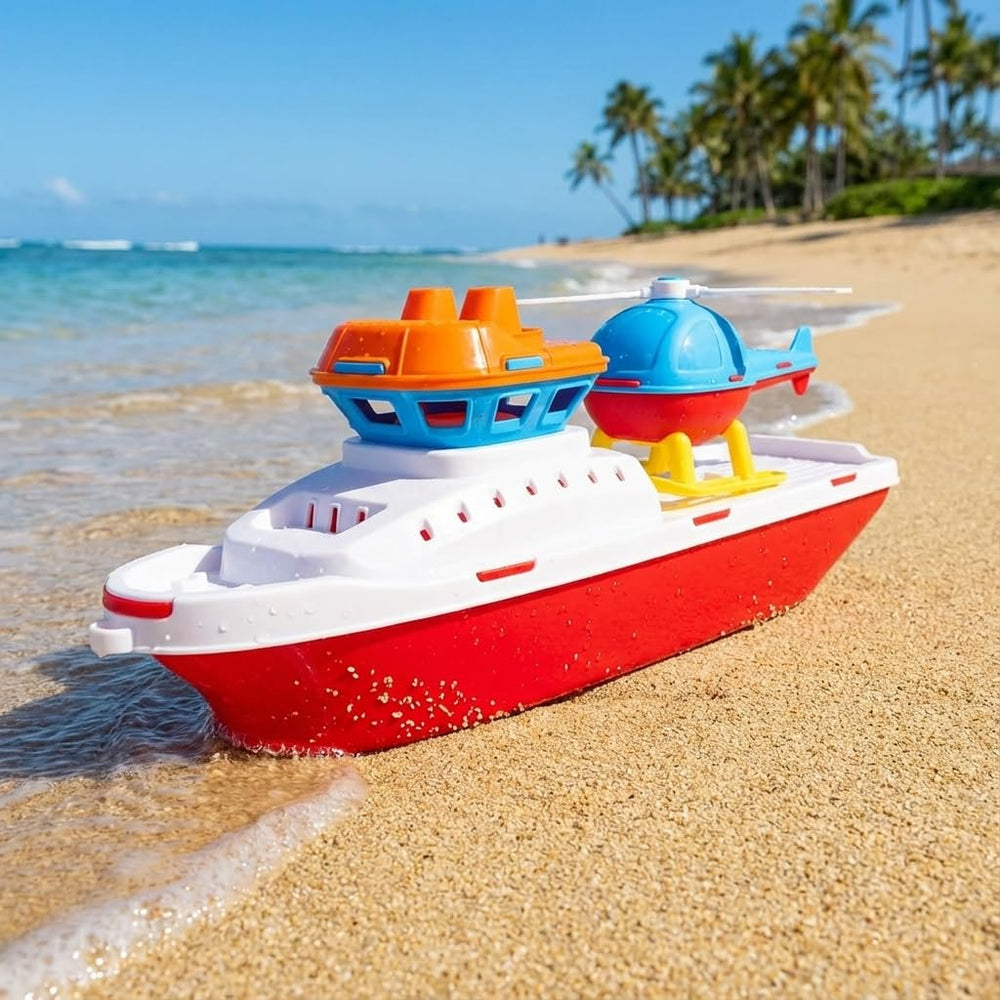 Toyland's bright, durable plastic tugboat is easy for small hands to push.