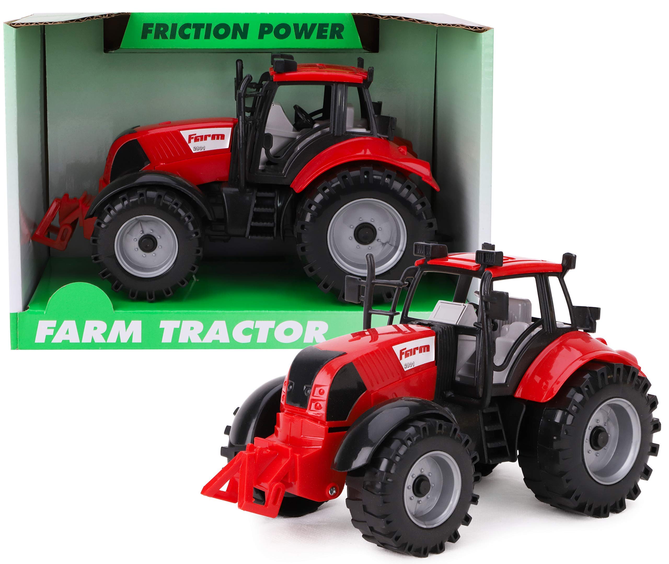 Toyland friction-powered farm tractor with opening bonnet in action for imaginative play