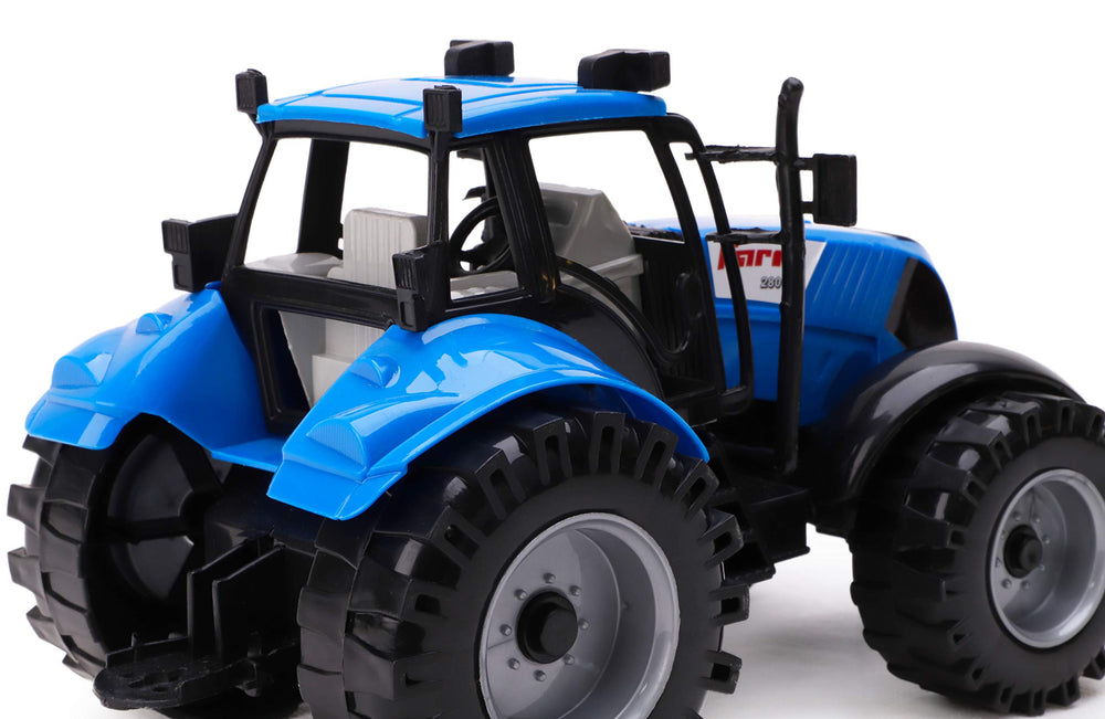 Toyland friction-powered farm tractor side view blue, fits small hands