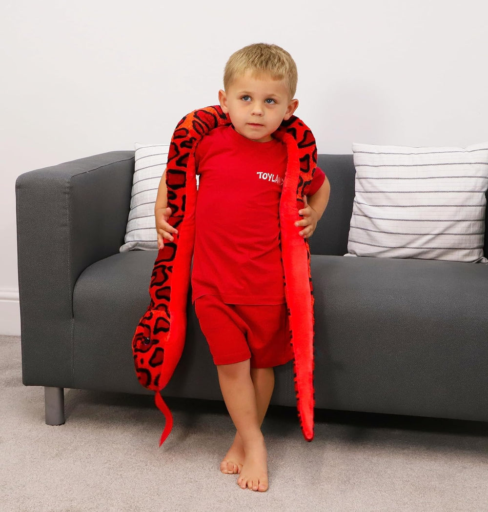 Toyland giant plush snake bedtime companion promotes imaginative play.