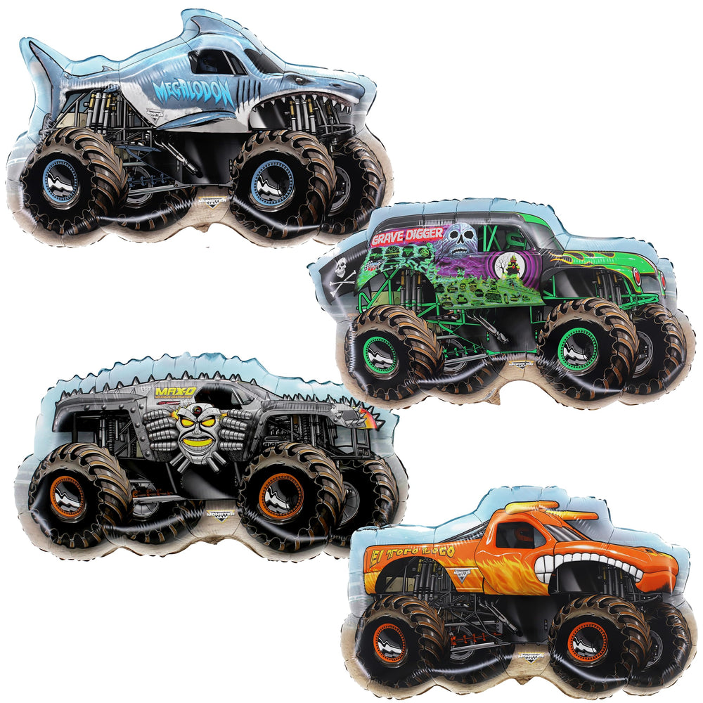 Toyland Grave Digger foil balloon as dramatic centerpiece for a kid's party decor