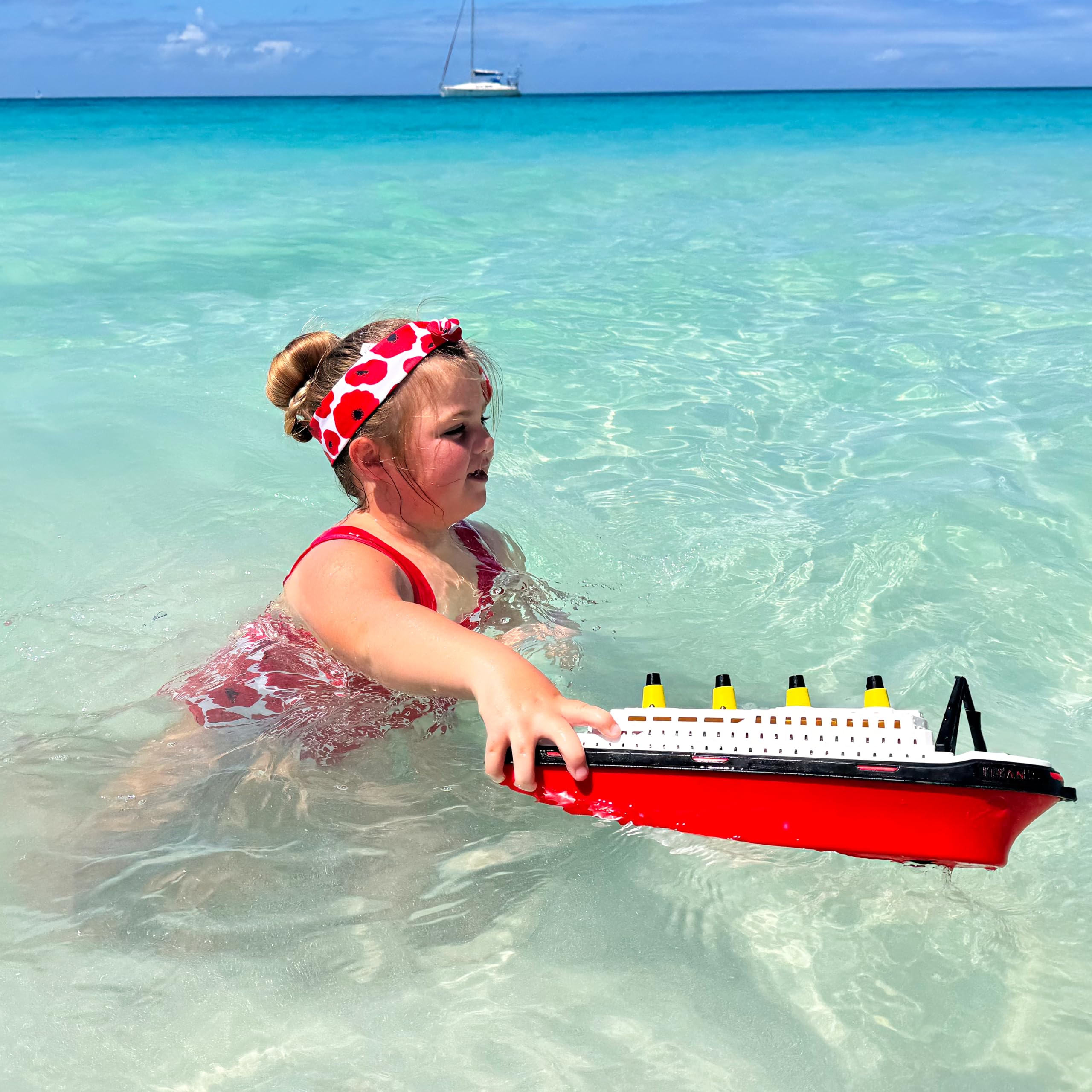 Toyland Titanic replica boat top view, showcased in a layout