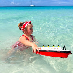 Toyland Titanic replica boat top view, showcased in a layout