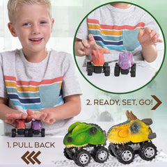 Kids enjoy outdoor play with TOYLI dino cars in a sunny yard.