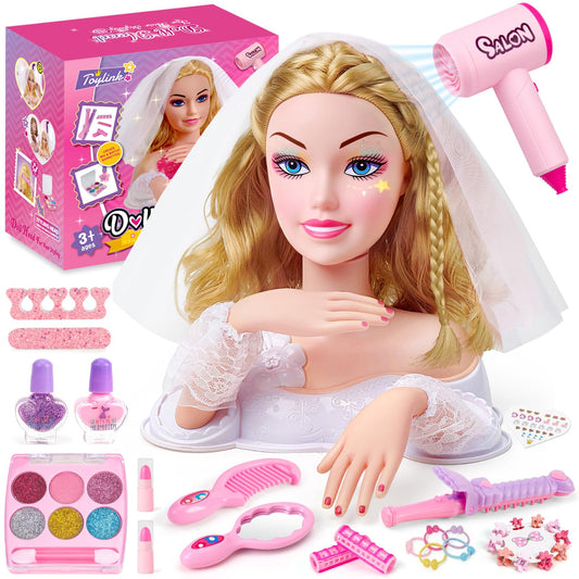 Toylink blonde-bride doll head with soft hair for pretend play.