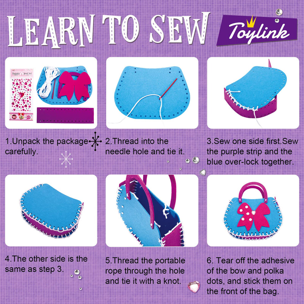 Toylink kit contents: safe plastic needles enabling mess-free sewing for kids