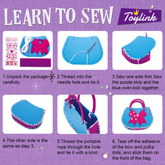 Toylink kit contents: safe plastic needles enabling mess-free sewing for kids
