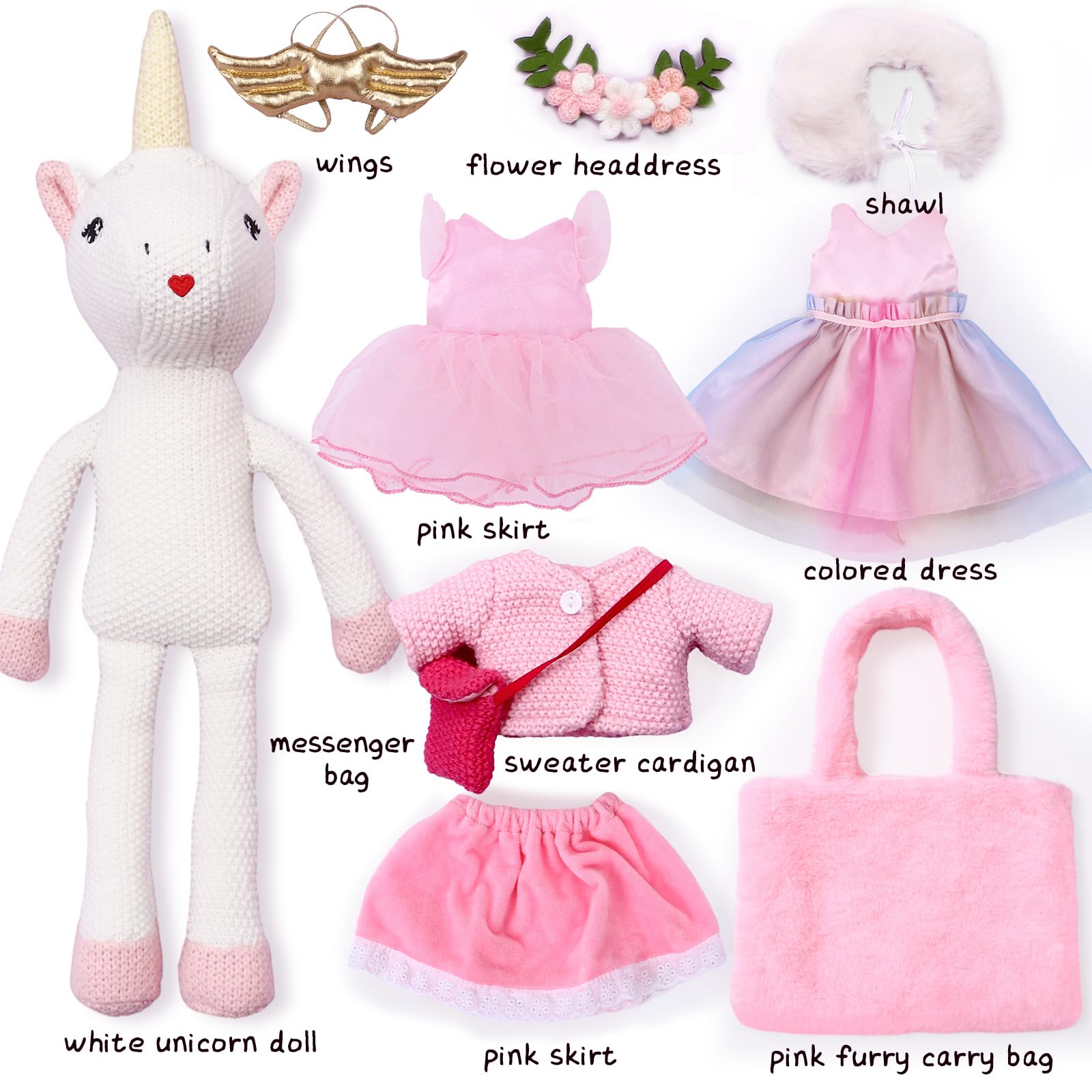 Toylink unicorn doll furry shawl adds cozy styling detail.