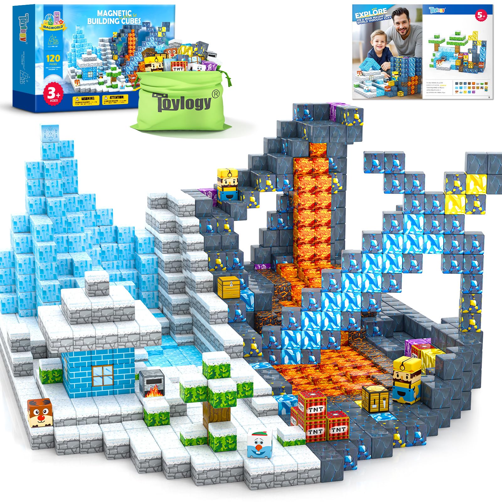 Toylogy 120pcs magnetic blocks form an ice castle for imaginative play and motor skills