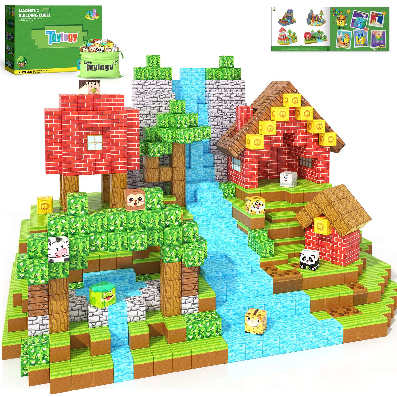 Toylogy 150pcs magnetic blocks forming a zoo-building playground for creative play