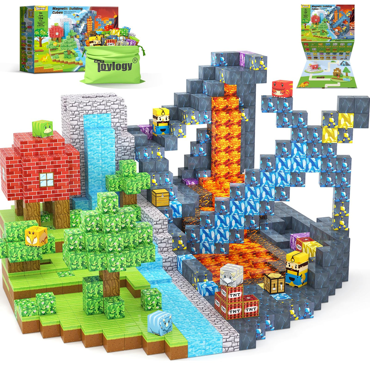 Toylogy 154Pcs dinosaur magnetic blocks overview for creative play and STEM learning