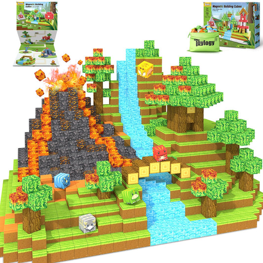 Toylogy dinosaur magnetic blocks forest scene for imaginative play and spatial awareness