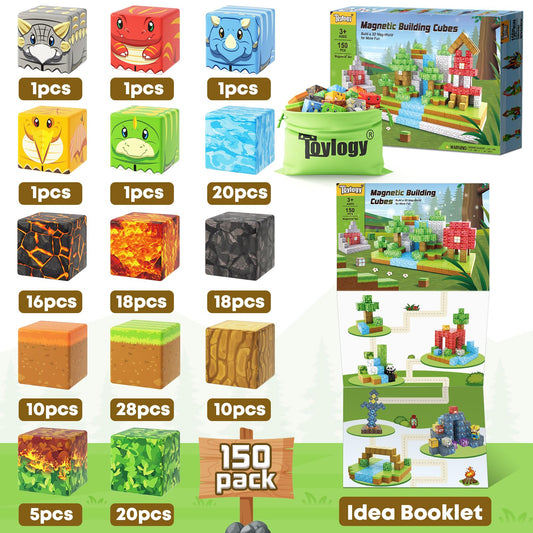 Toylogy dinosaur magnetic blocks volcano scape sparks storytelling and fine motor skills