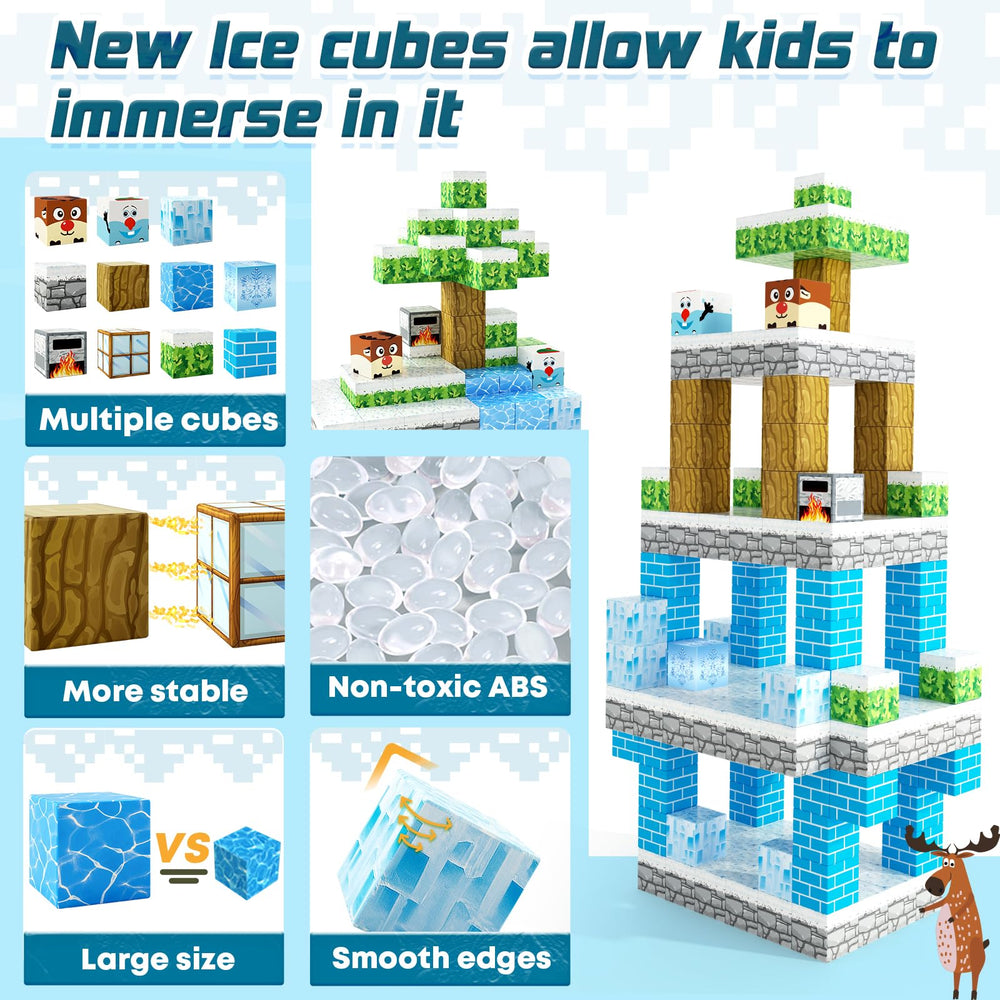 Toylogy magnetic blocks build ice cave with connectors and stable structures