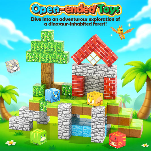 Toylogy magnetic blocks building a dino castle to spark creativity