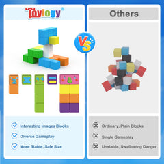 Toylogy blocks with eight magnets provide strong holds for creative constructions.