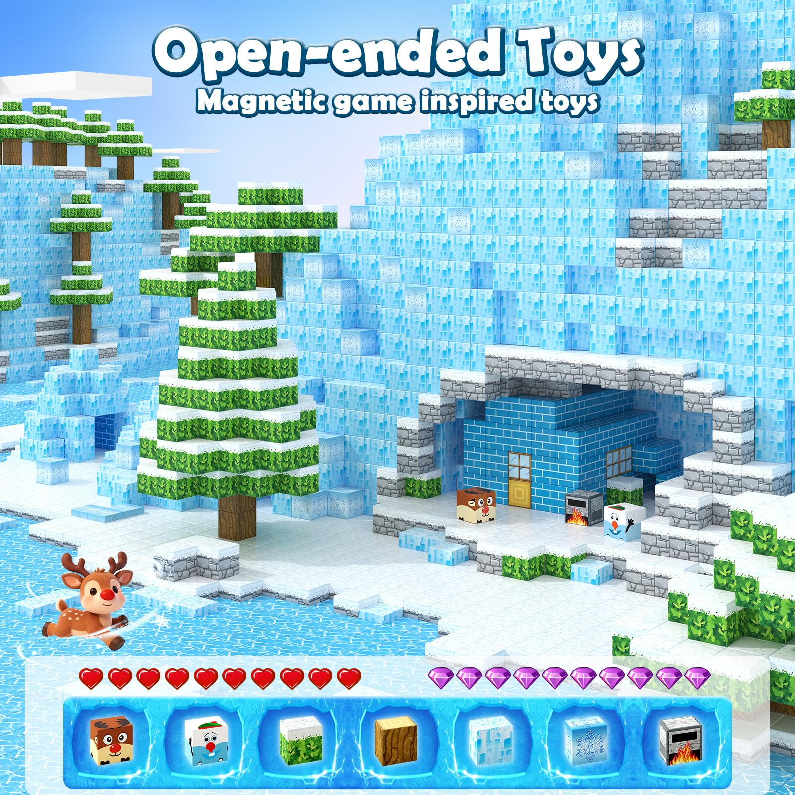 Toylogy magnetic blocks ice world builds showcase colorful pieces and STEM-friendly play