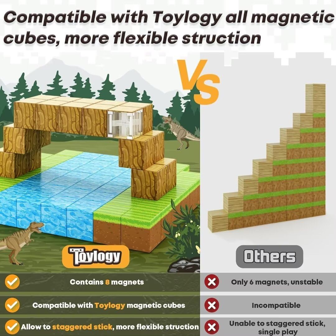 Toylogy magnetic blocks internal-magnets help kids connect pieces easily