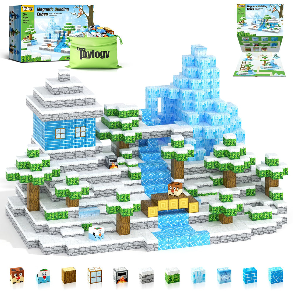Toylogy magnetic blocks mine ice edition set on table for imaginative ice-cave builds
