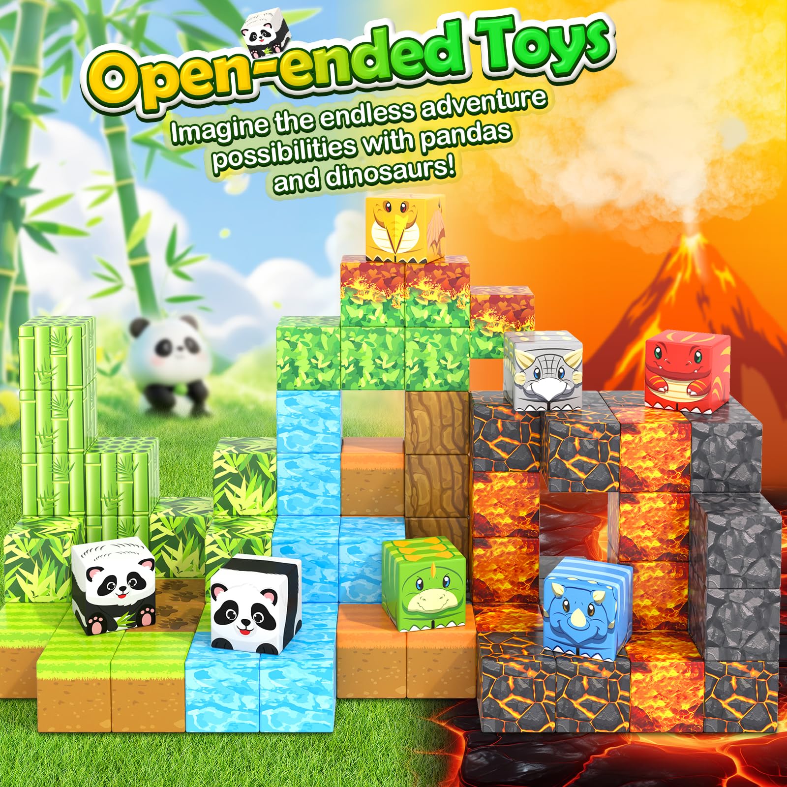 Toylogy Mine MagWorld panda in bamboo forest supports exploration.