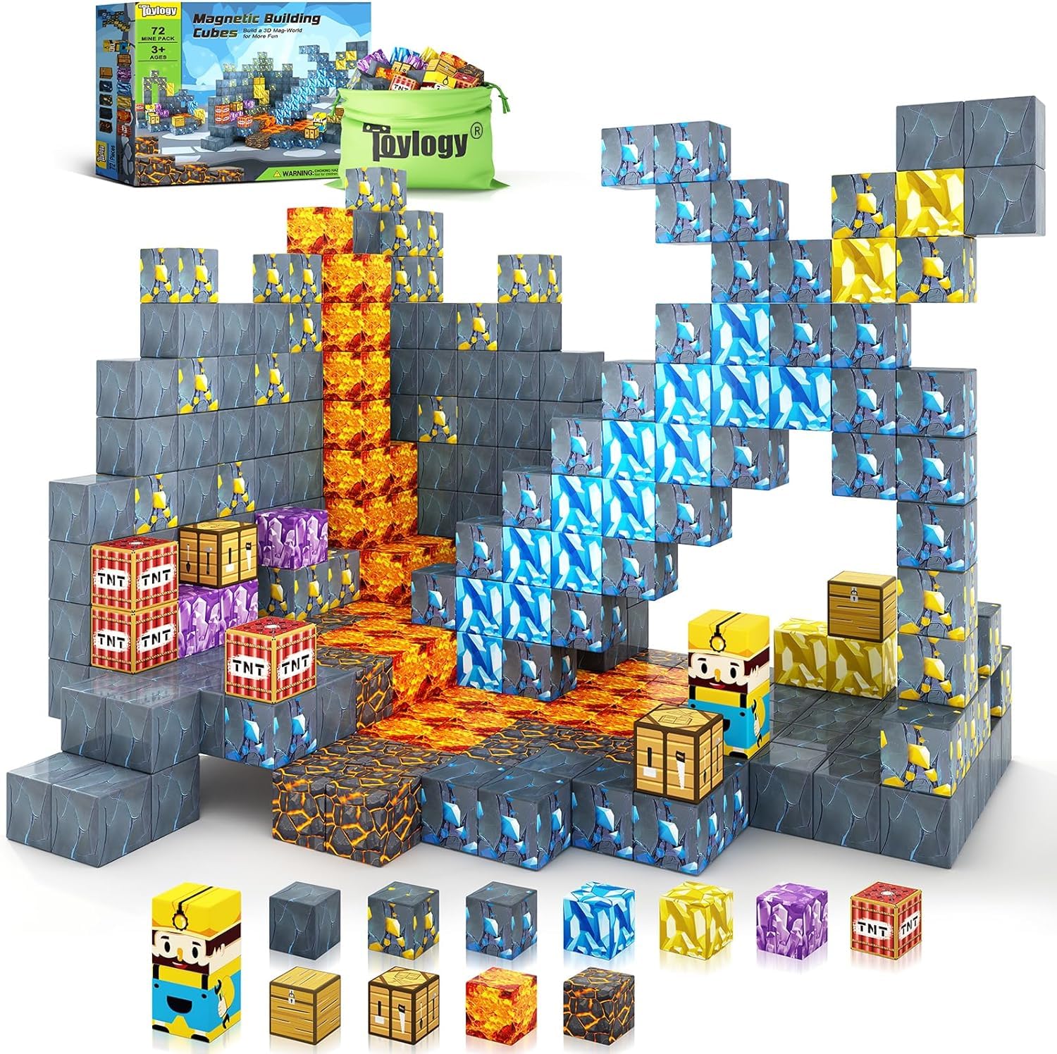 Toylogy Magnetic Blocks in the mine caverns scene promote imaginative play and fine motor skills.