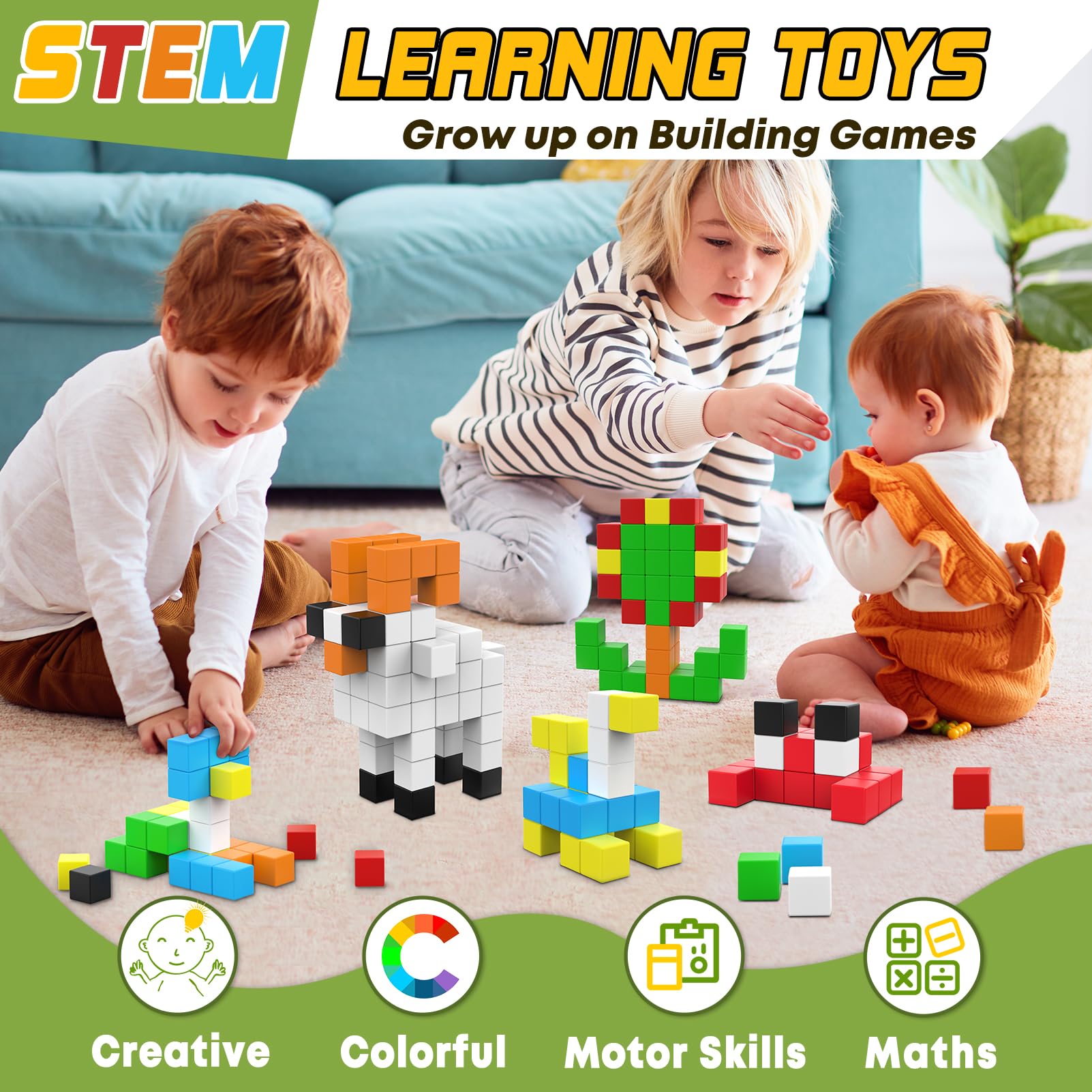Toylogy magnetic blocks rustle softly, capturing attention during play.