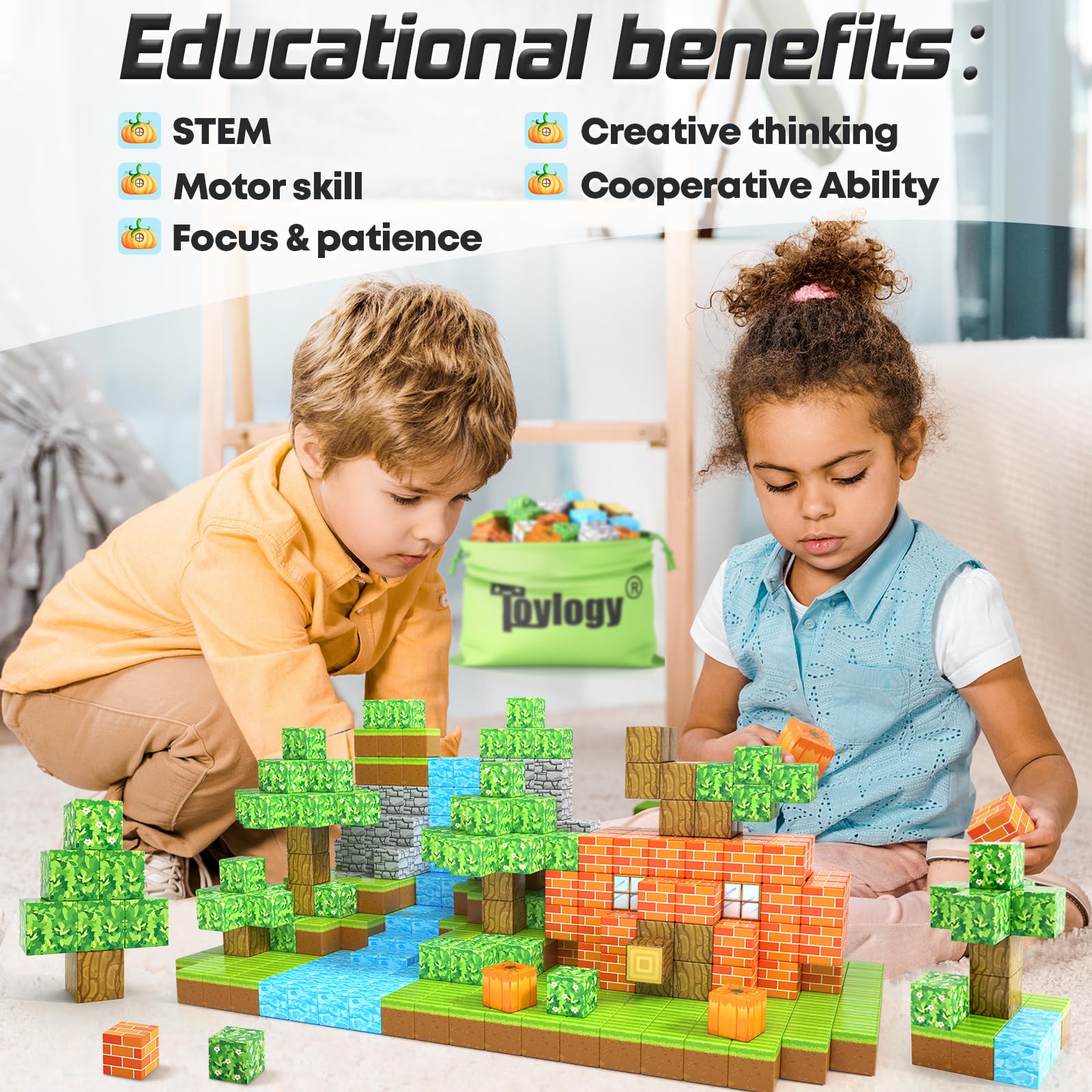 Toylogy magnetic blocks UV-patterns illustrate magnetism creating vivid designs.