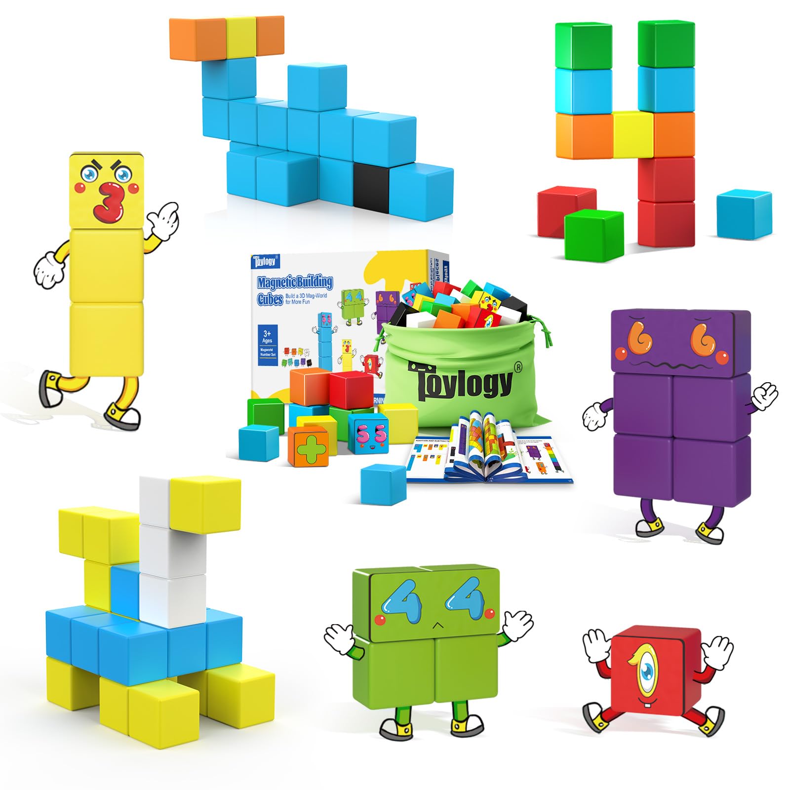 Toylogy Magnetic Blocks World stack encourages imaginative building and color recognition.