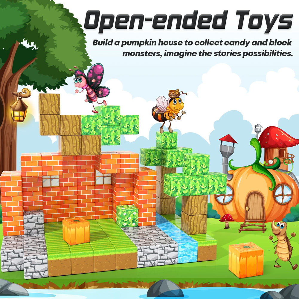 Toylogy magnetic pumpkin mine dynamic angle highlights flexible connections for creative builds.