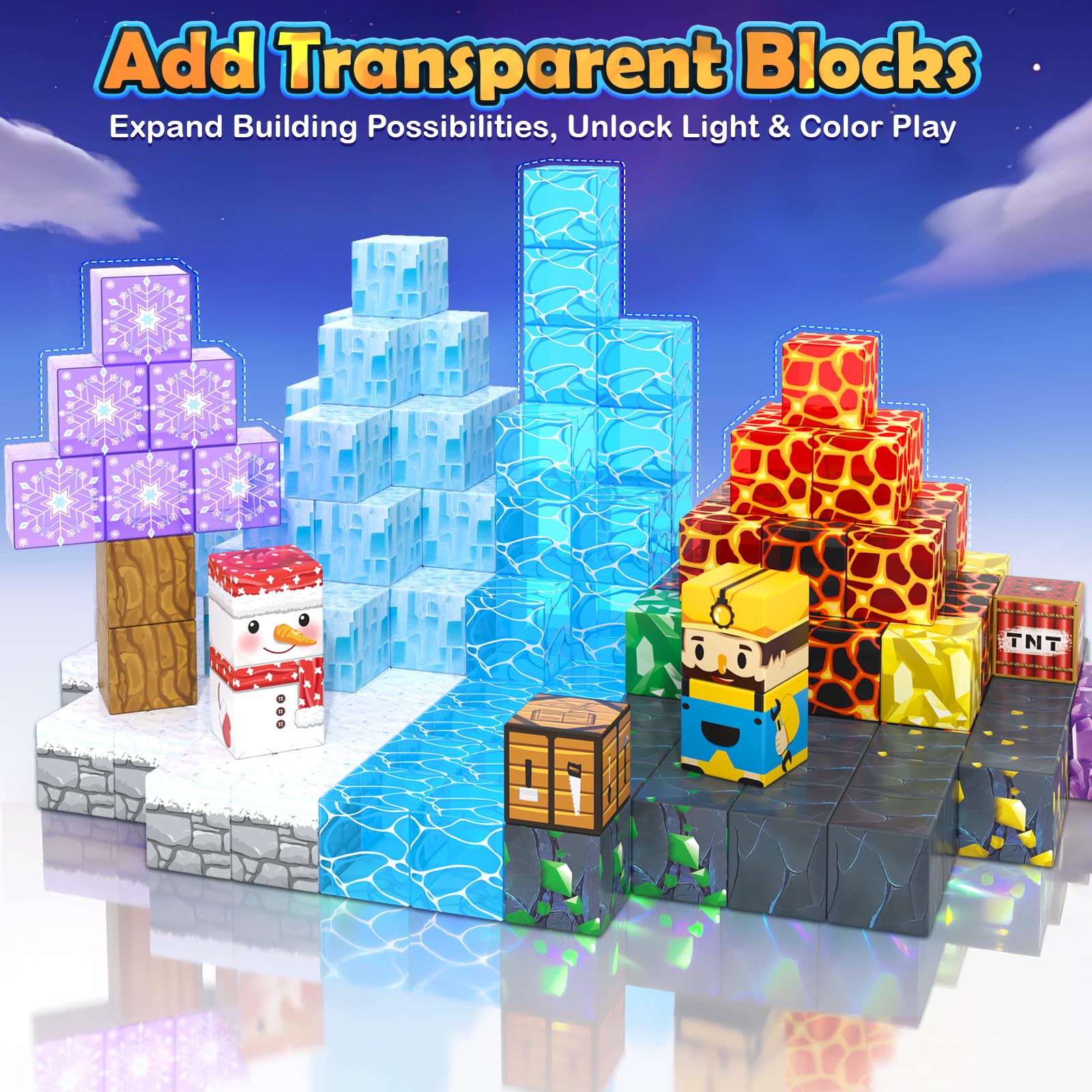 Toylogy mine magma world blocks with transparent magma rocks for dynamic builds