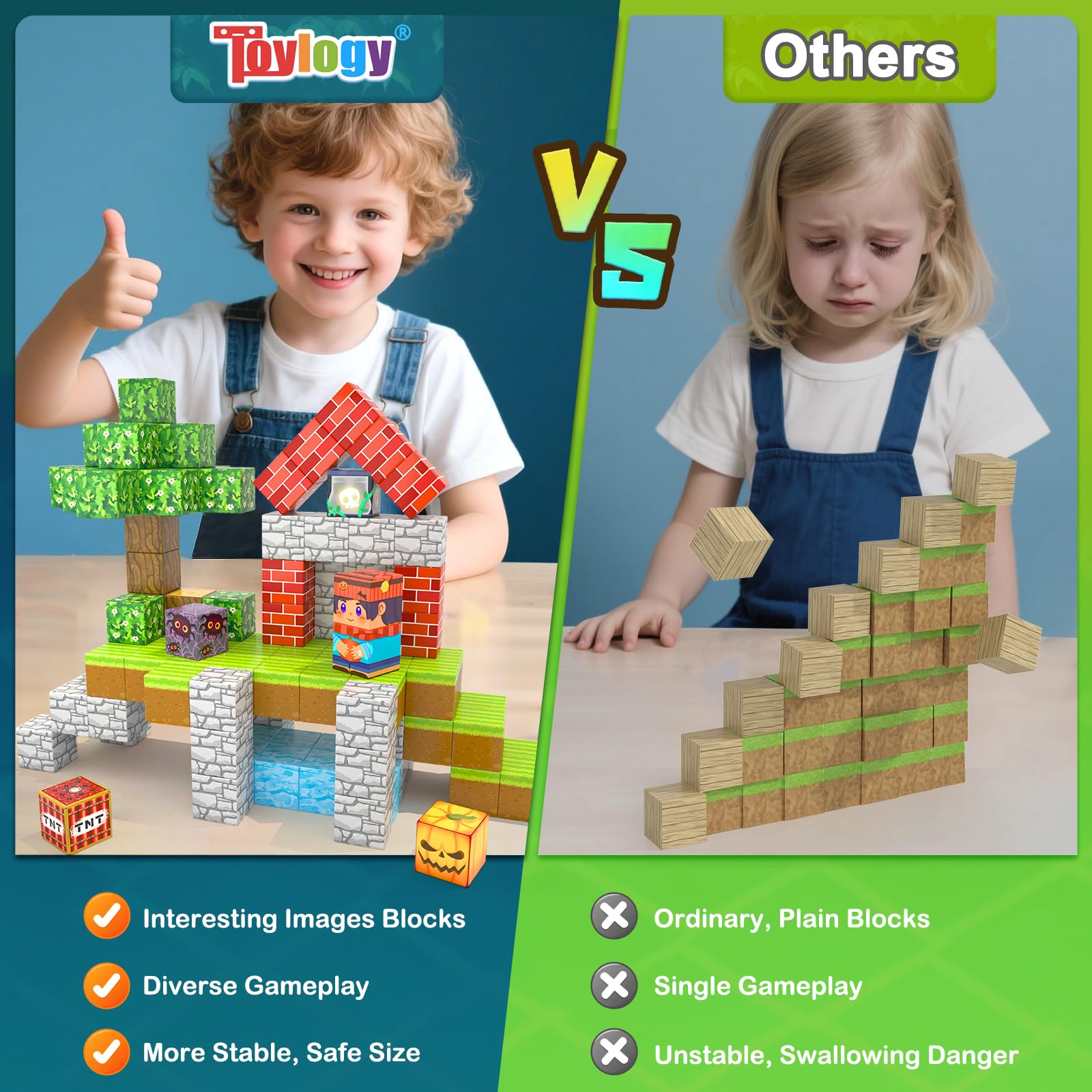 Toylogy safe and durable magnets improve kid confidence during playtime.