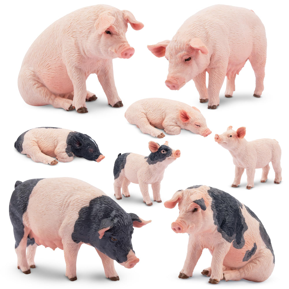 Toymany 8pcs pig figurines set with piglets for imaginative play and classroom display