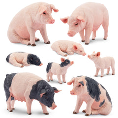 Toymany 8pcs pig figurines set with piglets for imaginative play and classroom display