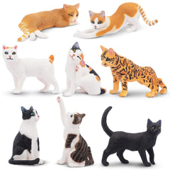Toymany 8pc realistic cat figurines in stand poses for imaginative play